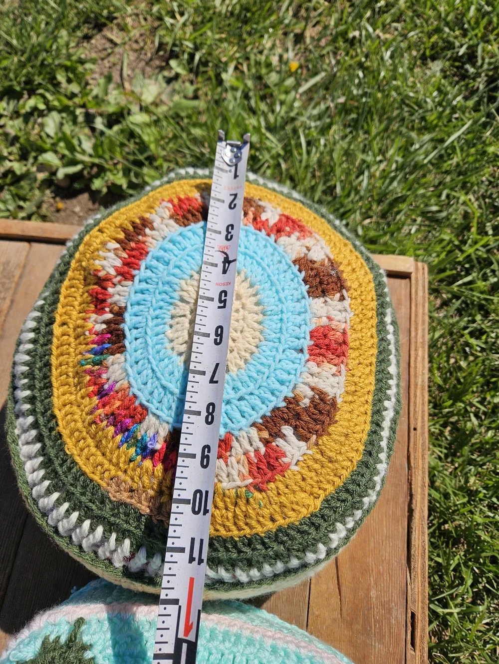 Vintage 70s Style Hand Crochet Round Boho Mandala Accent Throw Pillows Set of 2